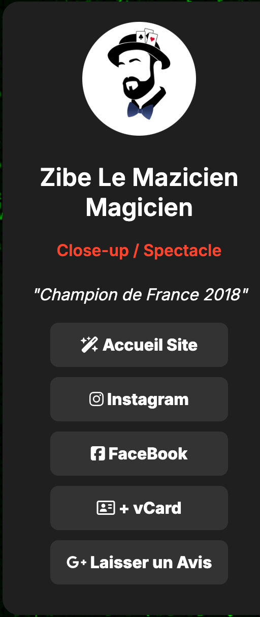 Bio link zibé le mazicien magicien var et bouches du rhone